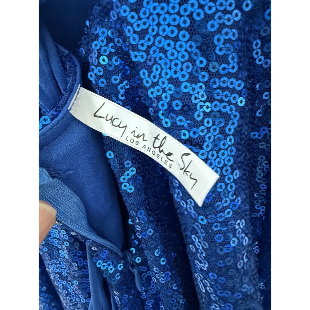 LUCY IN THE SKY Women Royal Blue Sequin Lace-Up Back Mini Dress Sz SMALL - Picture 7 of 9